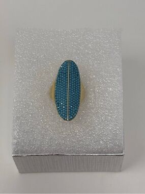 Henri Bendel Turquoise Gold Tone Statement Ring Size 10